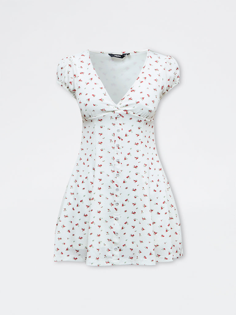 Nuon White Floral A-Line Dress