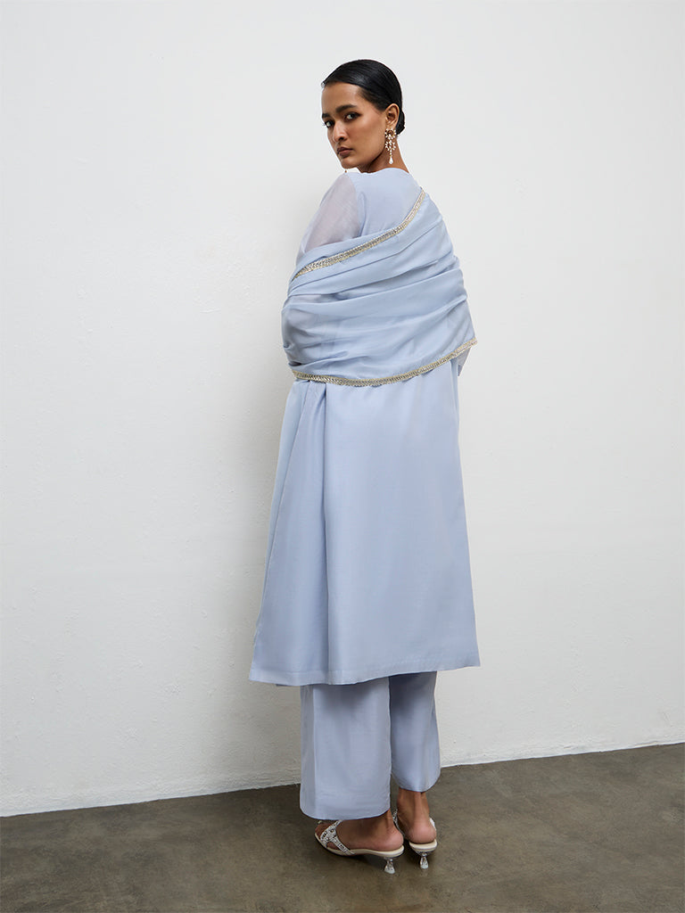 Vark Dusty Blue Embellished A-Line Ethnic Set