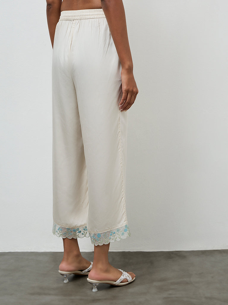 Zuba Ivory Lace-Detailed Ethnic Pants