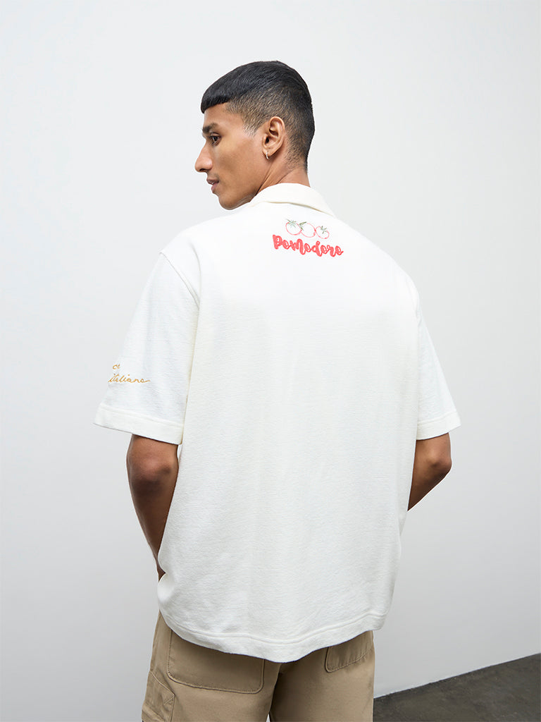 Nuon Cream Embroidered Relaxed-Fit Cotton Shirt