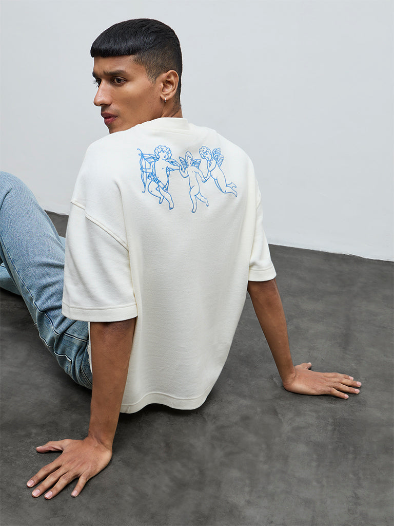 Nuon Off-White Embroidered Relaxed-Fit Cotton T-Shirt