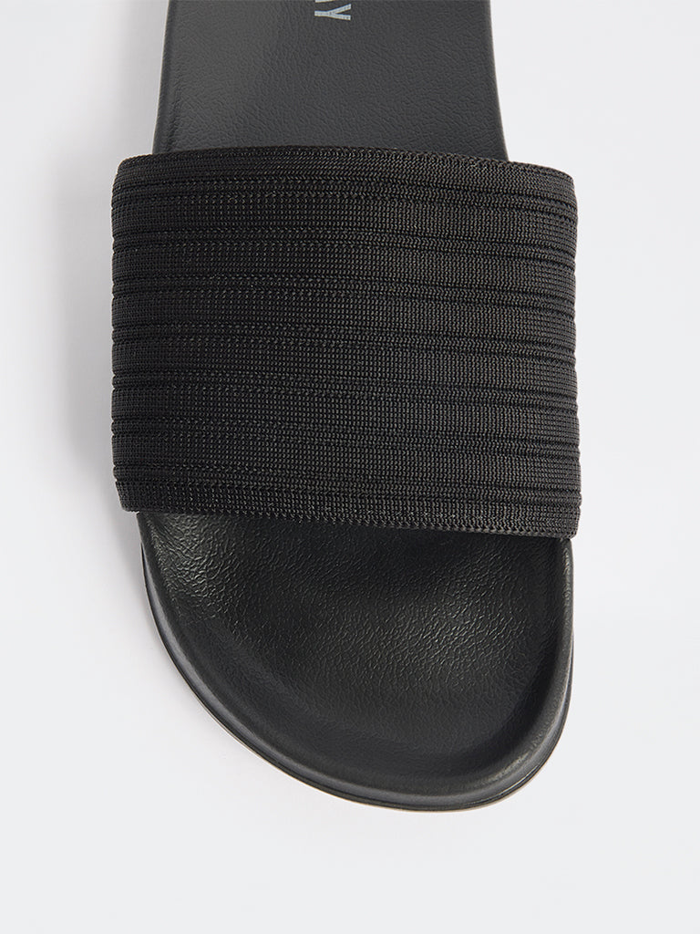 SOLEPLAY Black Knit-Textured Pool Slides