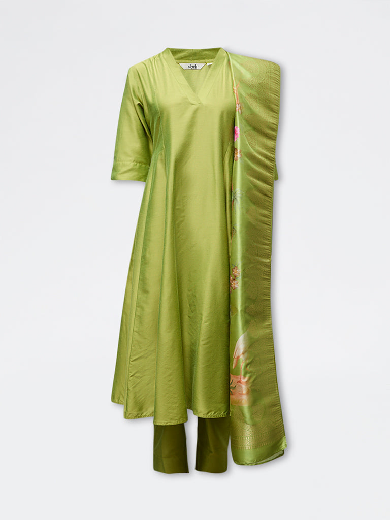 Vark Lime Solid Anarkali Ethnic Set