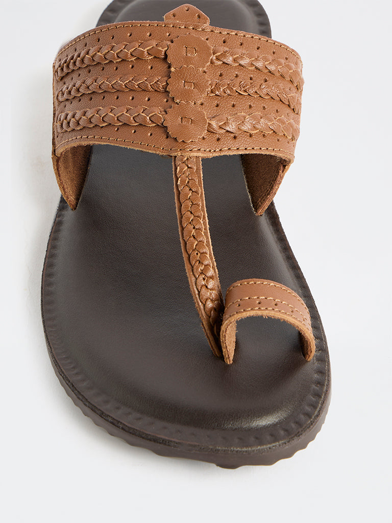 SOLEPLAY Tan Braided Kolhapuri Sandals