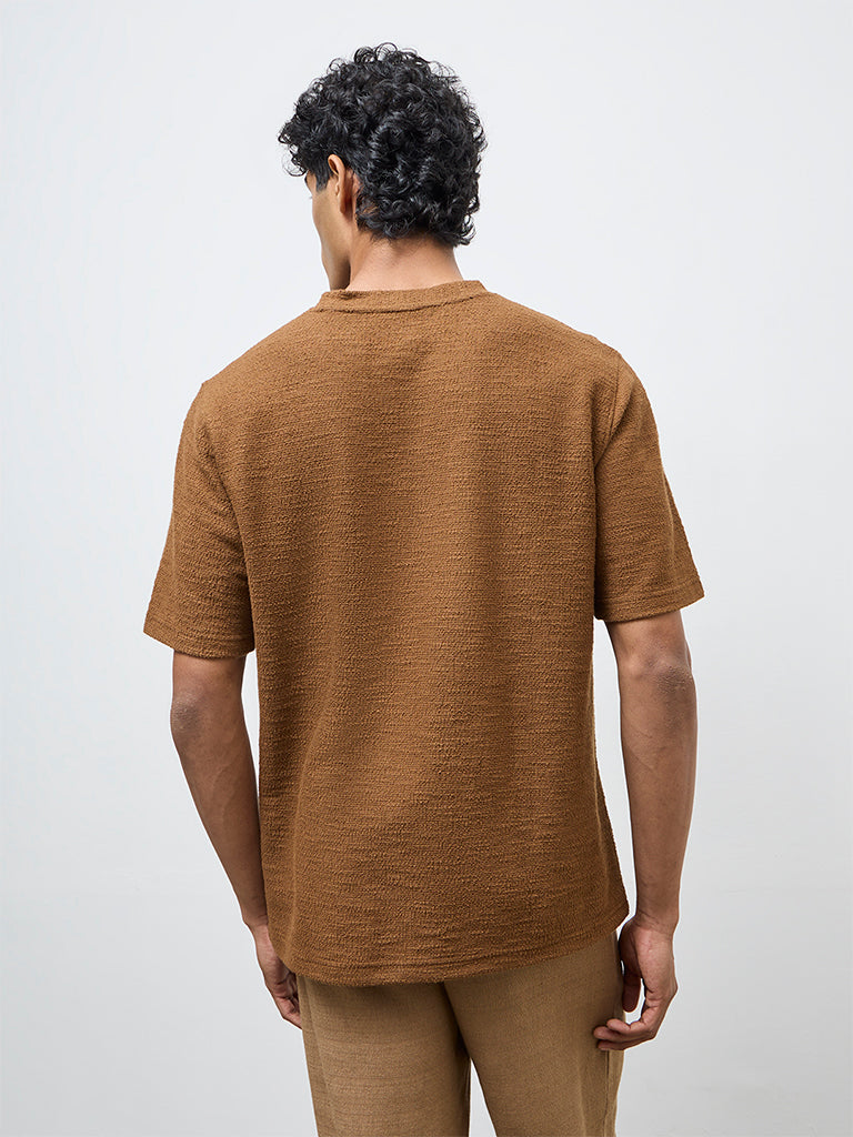 ETA Brown Textured Relaxed-Fit Cotton-Blend T-Shirt