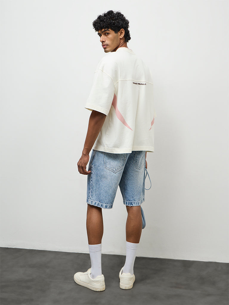 Nuon Blue Faded Relaxed-Fit Mid-Rise Denim Shorts