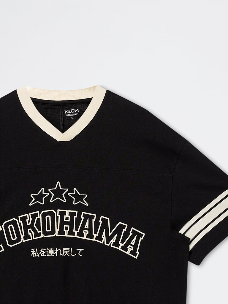 Nuon Black Typographi Relaxed-Fit Cotton T-Shirt