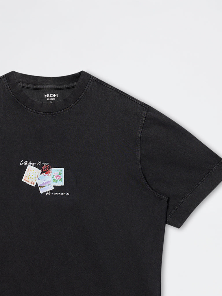 Nuon Charcoal Printed Relaxed-Fit Cotton T-Shirt