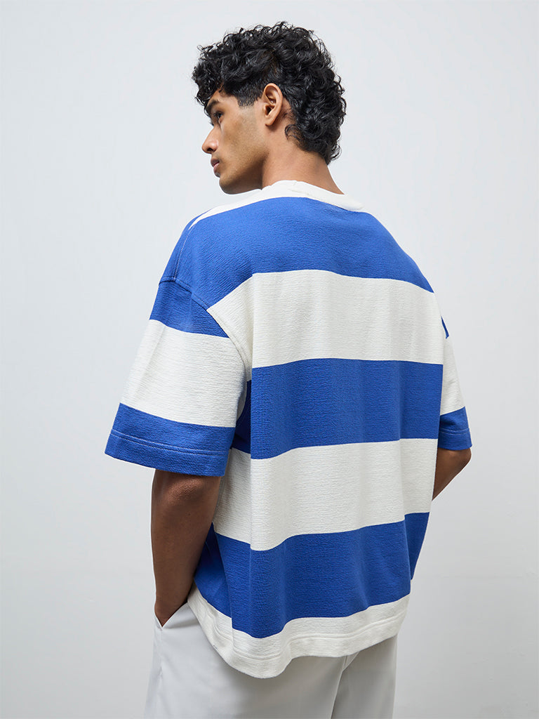 Nuon Blue Striped Relaxed-Fit Cotton T-Shirt