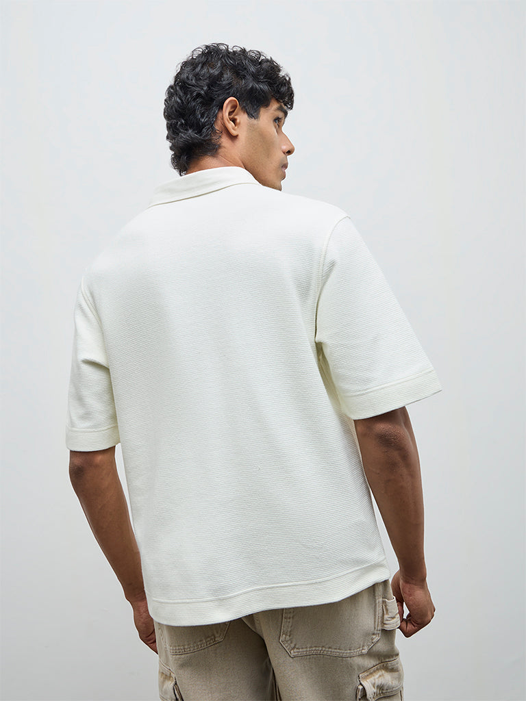 Nuon Yellow Text Design Relaxed-Fit Cotton-Blend Polo T-Shirt