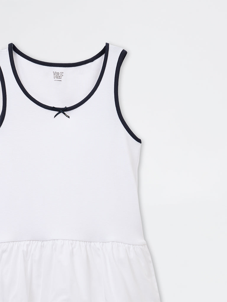 Girls White Cotton-Blend Tiered Dress