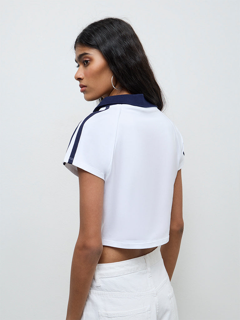 Nuon White Text Printed Cotton-Blend T-Shirt