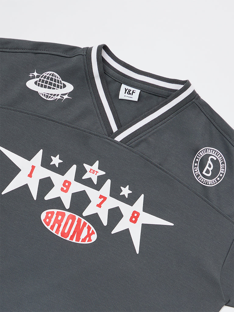 Boys Dark Grey Printed T-Shirt
