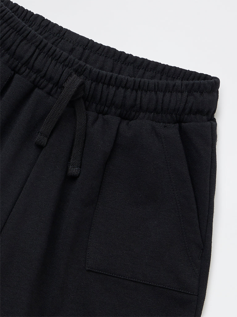 Girls Black Solid High-Rise Cotton-Blend Shorts
