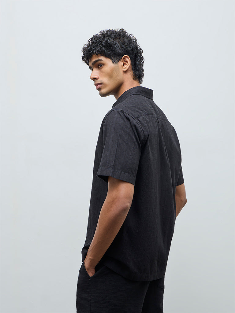 ETA Black Striped Relaxed-Fit Cotton Shirt