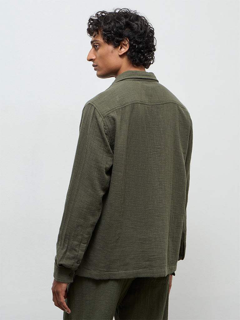 ETA Olive Textured Relaxed-Fit Cotton Shirt