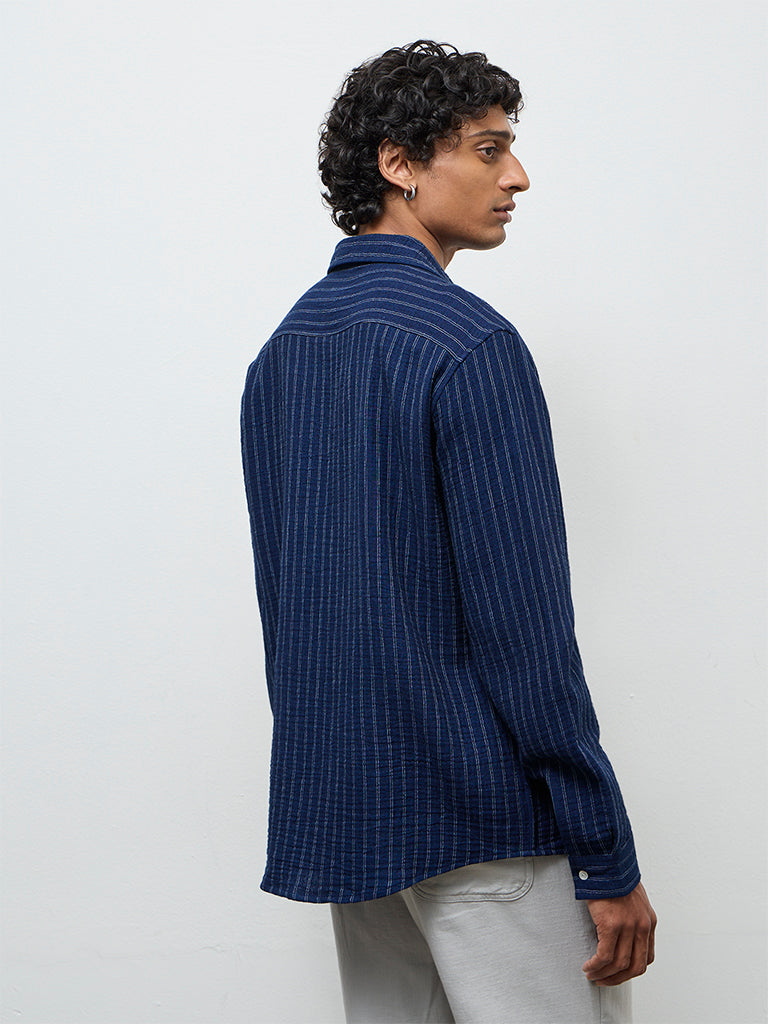 ETA Navy Striped Relaxed-Fit Cotton Shirt