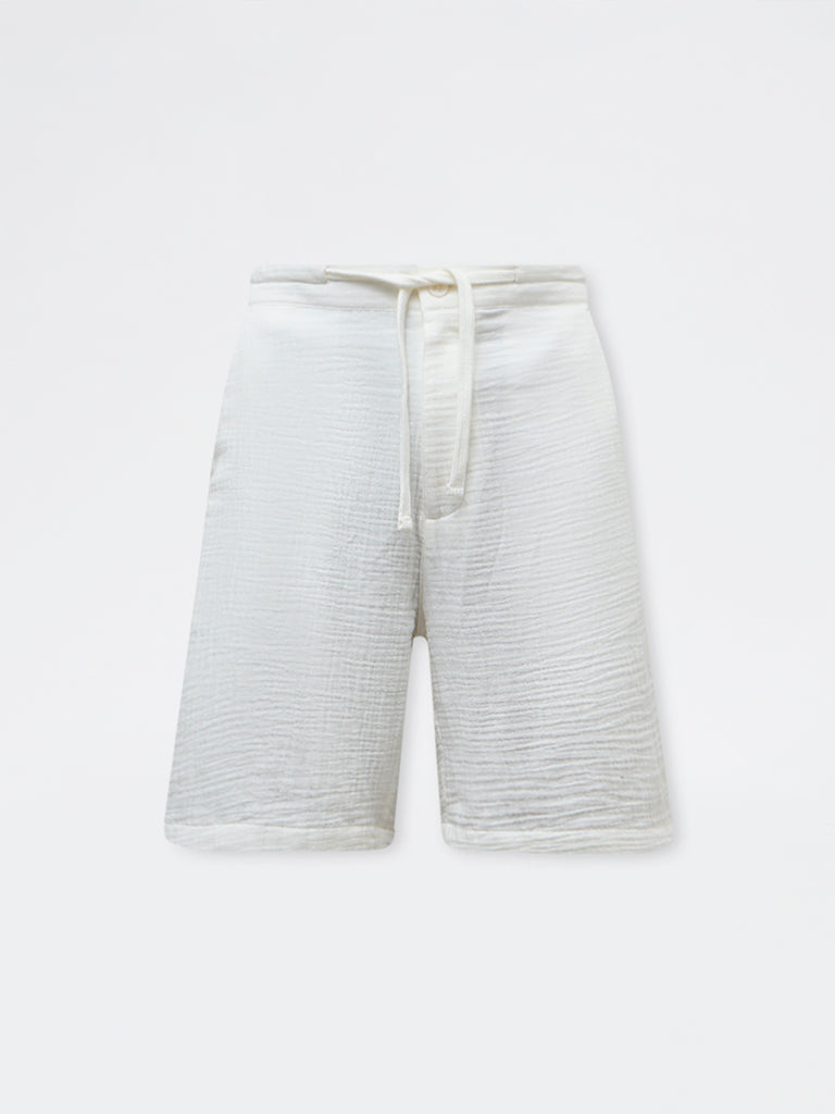 ETA Off-White Crinkle-Textured Relaxed-Fit Mid-Rise Cotton Shorts