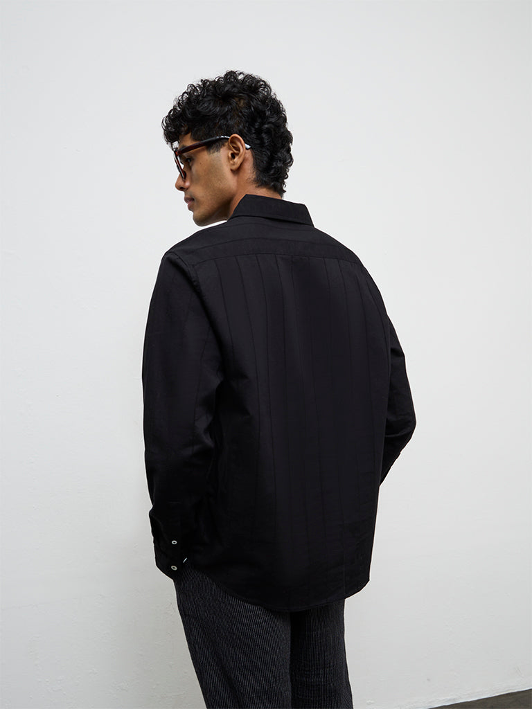 ETA Black Self-Striped Relaxed-Fit Cotton-Blend Shirt
