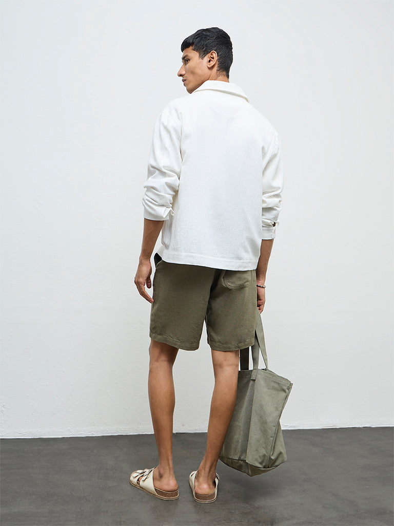 ETA White Botanical Embroidered Relaxed-Fit Cotton Shirt