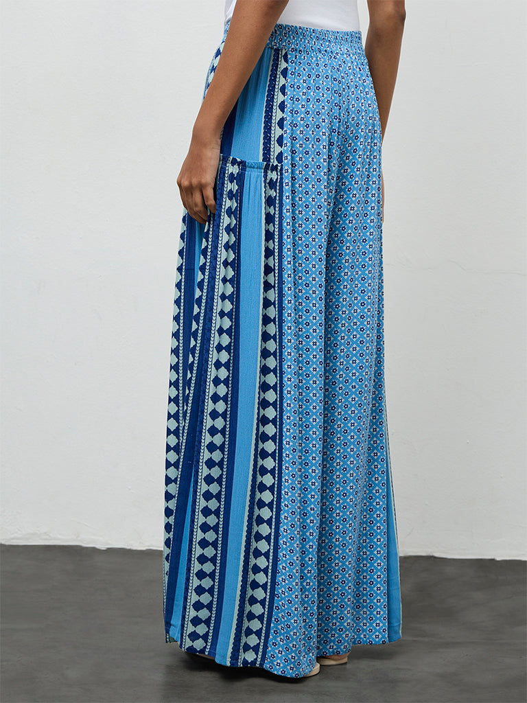 Bombay Paisley Blue Printed High-Rise Cotton-Blend Pants