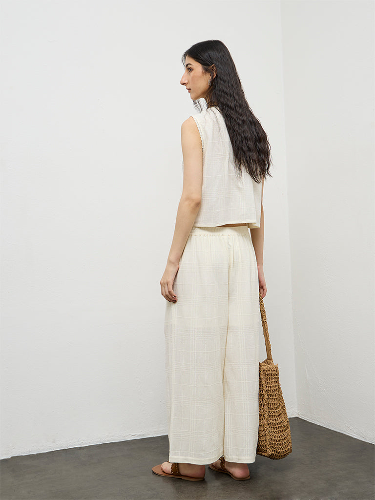 Bombay Paisley Off-White High-Rise Cotton Palazzos