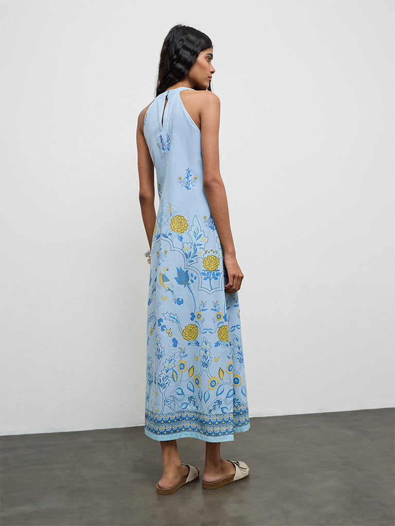 Bombay Paisley Blue Floral Printed Cotton Straight Dress