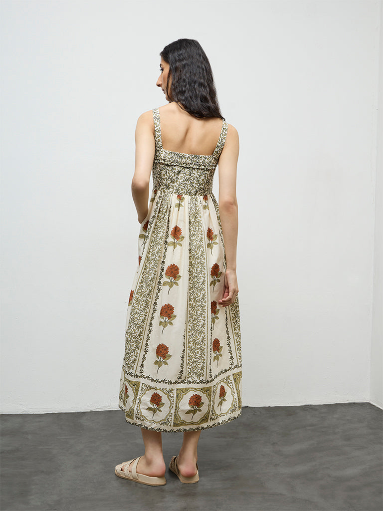 Bombay Paisley Off-White Printed Cotton A-Line Dress
