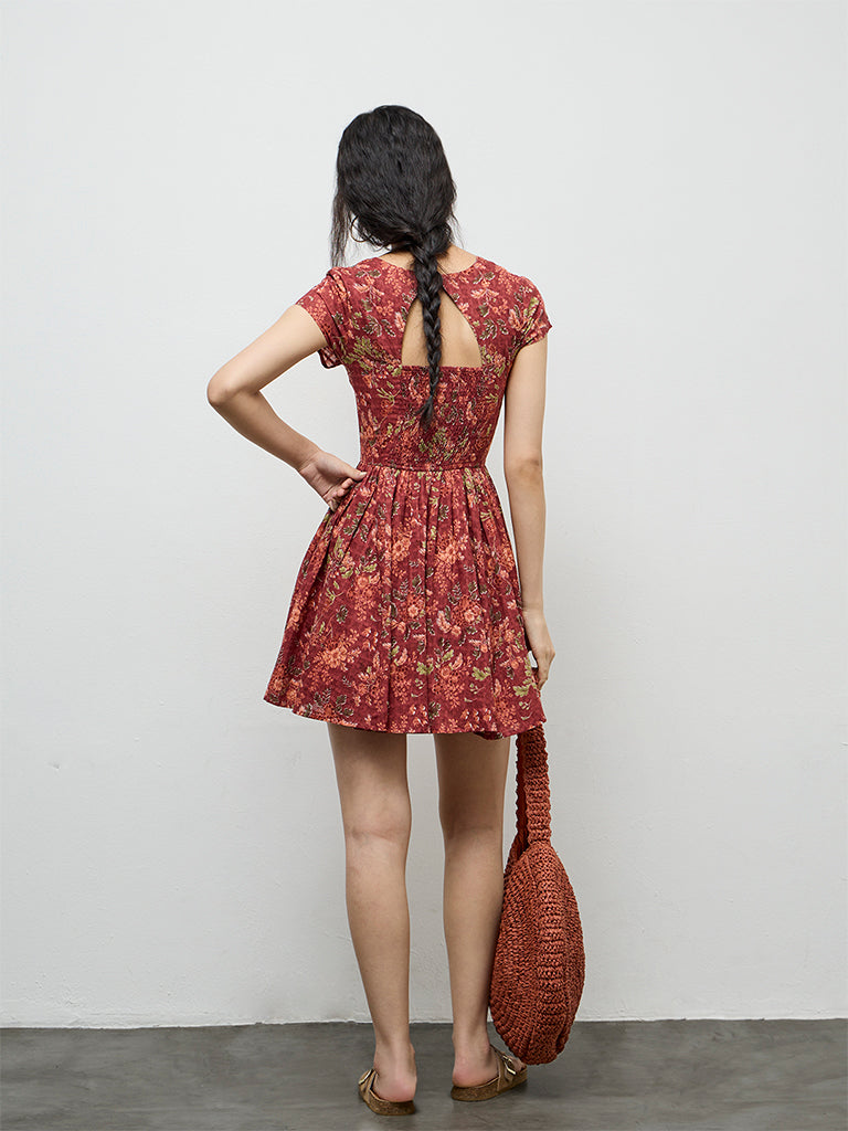 Bombay Paisley Rust Printed Cotton A-Line Dress