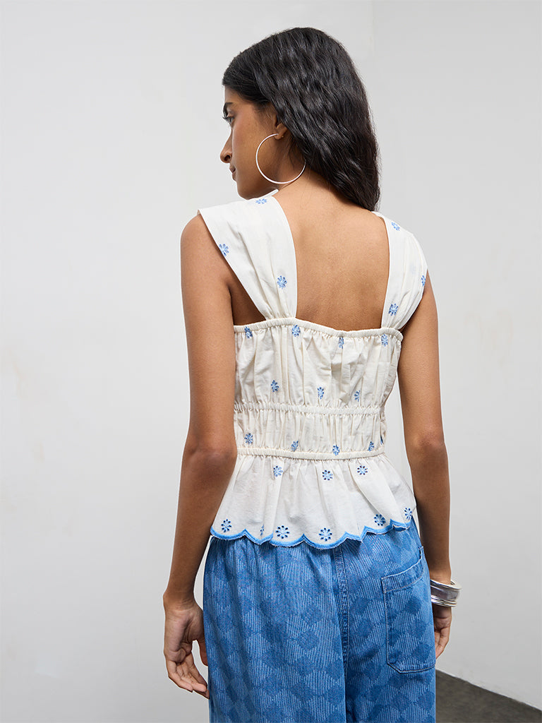 Bombay Paisley White Embroidered Cotton Top