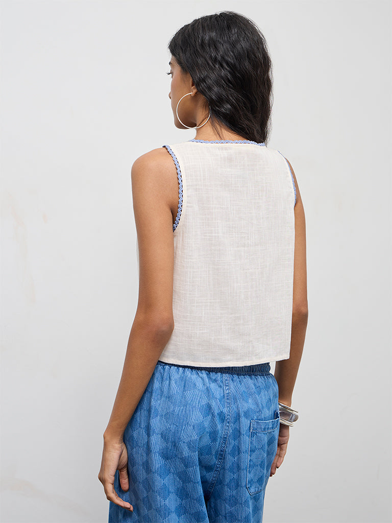 Bombay Paisley Off-White Floral Embroidered Cotton Top