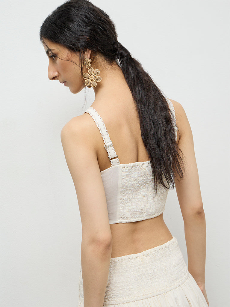Bombay Paisley Off-White Embroidered Cotton Top
