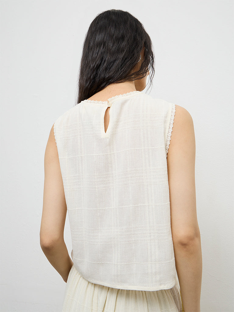 Bombay Paisley Off-White Embroidered Cotton Top