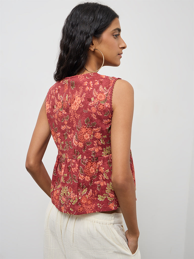 Bombay Paisley Rust Floral Design Ruched Cotton Top