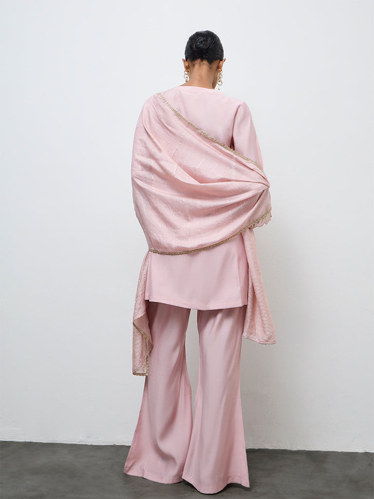 Vark Light Pink Embellished A-Line Ethnic Set