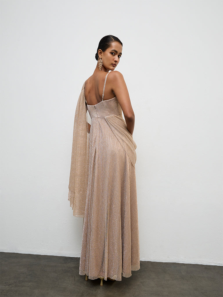 Vark Beige Shimmer Ready-To-Wear Saree
