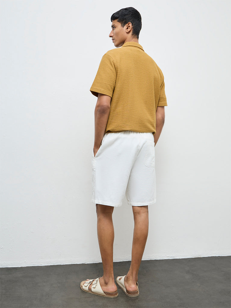ETA Off-White Solid Relaxed-Fit Mid-Rise Cotton Shorts