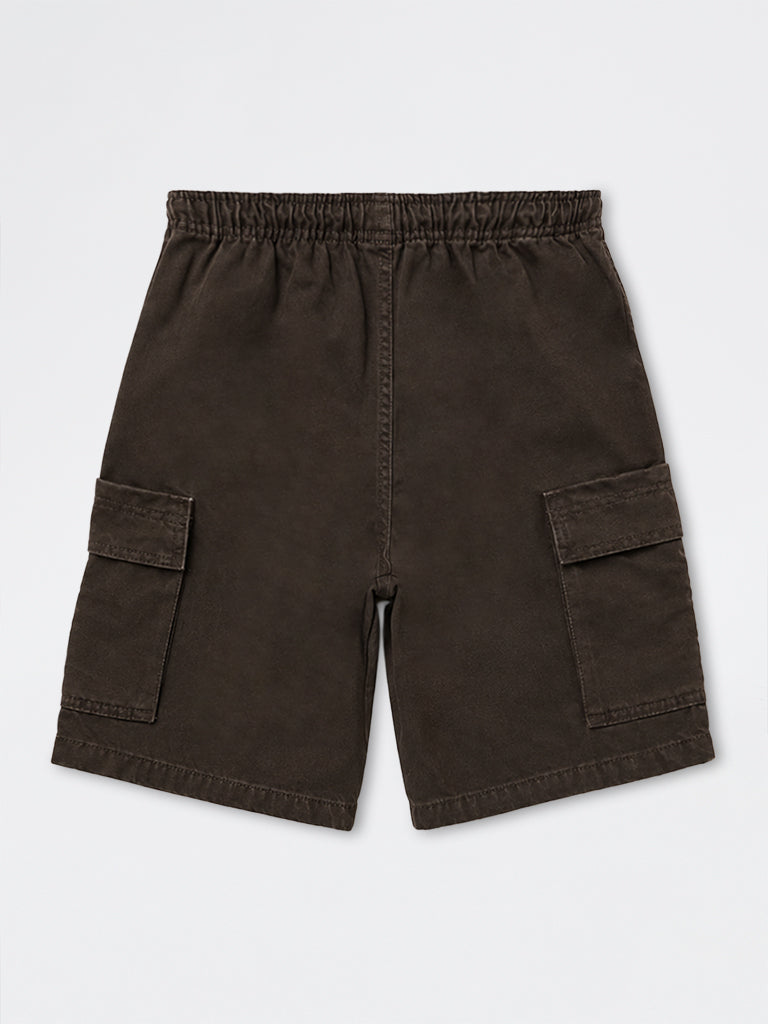 Boys Dark Brown Mid-Rise Cotton-Blend Cargo Shorts