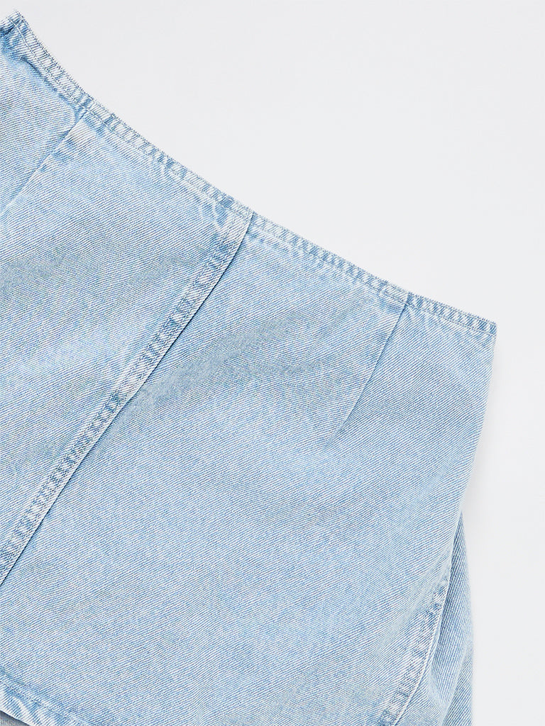 Girls Light Blue Faded High-Rise Denim Skirt
