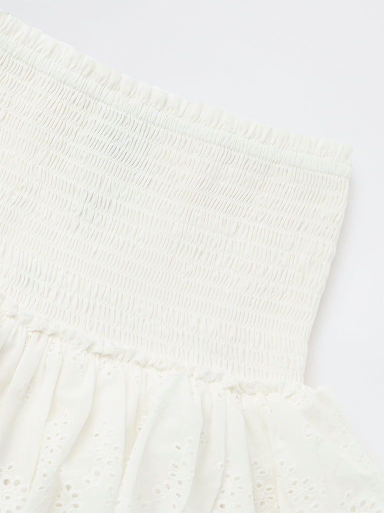 Girls Off-White Embroidered High-Rise Cotton Skirt