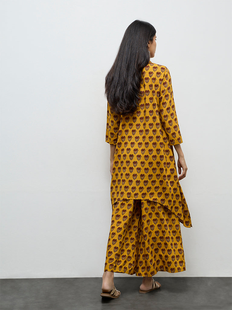 Utsa Mustard Floral Printed A-Line Kurta