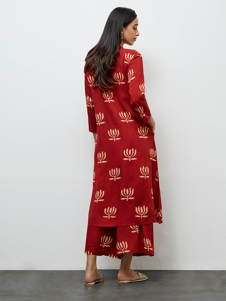 Utsa Red Printed A-Line Kurta