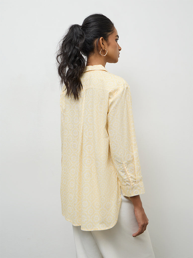 Utsa Yellow Floral Pattern Cotton Tunic