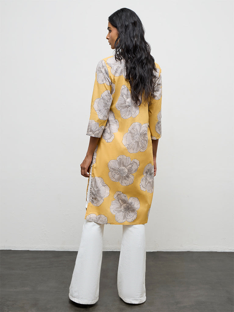 Utsa Yellow Floral Pattern Cotton Straight Kurta