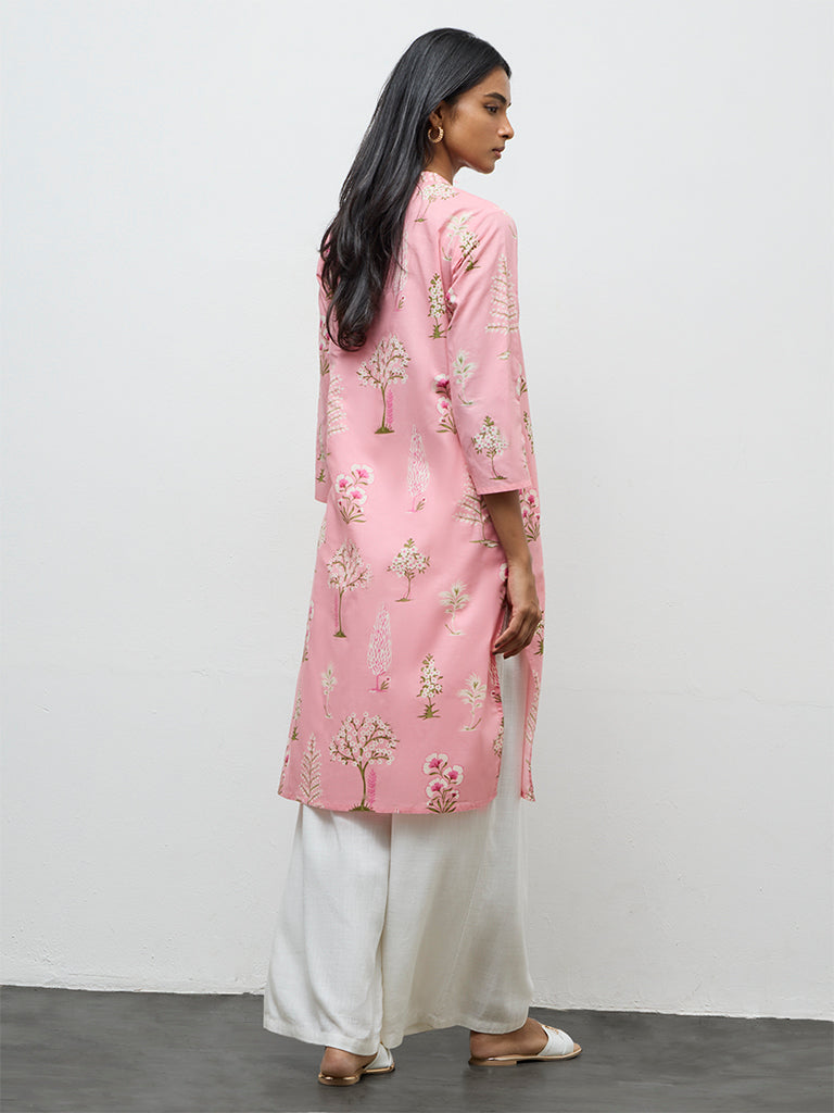 Utsa Pink Floral Pattern Cotton Straight Kurta