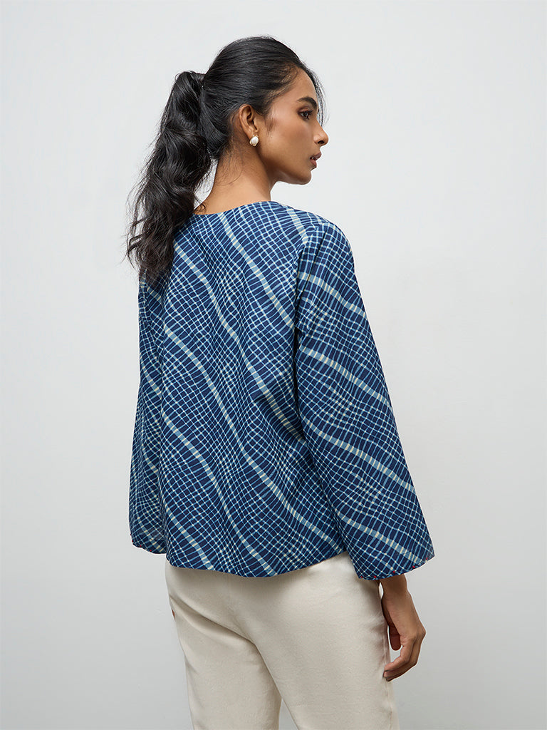 Utsa Indigo Checks Design Cotton Top