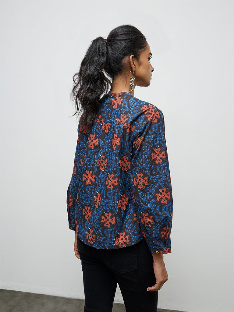 Utsa Indigo Abstract Pattern Cotton Tunic