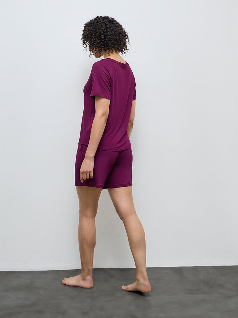 Wunderlove Plum Solid High-Rise Shorts