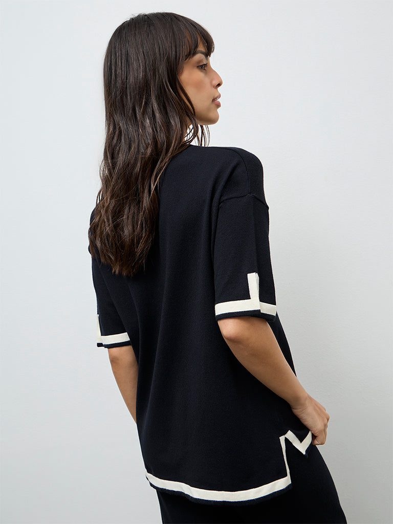 Wunderlove Black Contrast Detailed Top