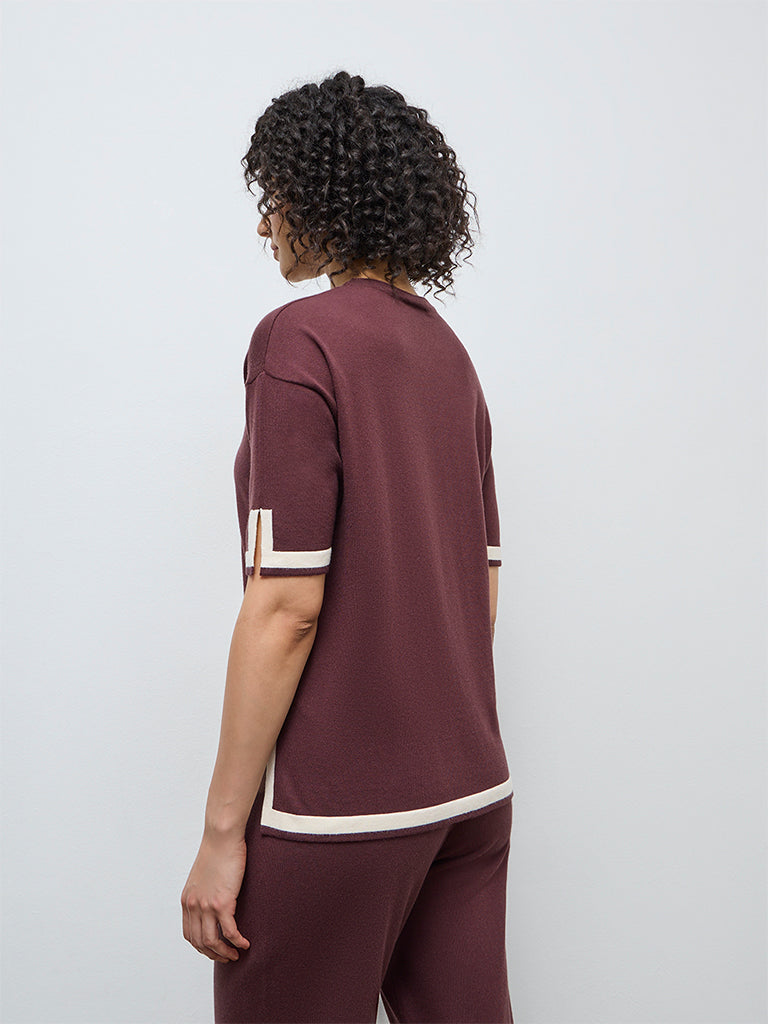 Wunderlove Brown Contrast Detailed Top